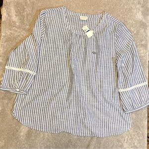 Van Heusen Blue Striped Cotton‎ Long Balloon Sleeve Blouse XL Lightweight NWT